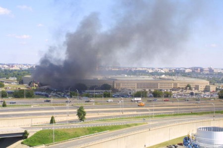 Pentagon building September 11, 2001 in Arlington, Va., after a plane crashed into the building and set off a huge explosion. (Photo by Alex Wong/Getty Images)